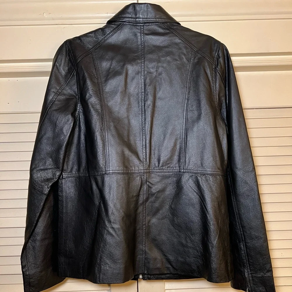 Isaac Mizrahi Live! Black Leather Coat Jacket, size medium Retro Indie Grunge - Picture 13 of 13